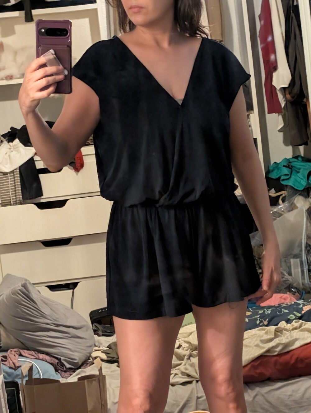 BCBG Navy V-Neck Romper